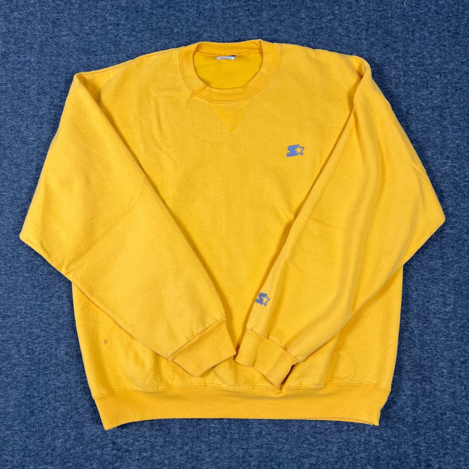 Vintage Y2k Starter Crewneck Sweatshirt Mens Xl Yellow Embroidered Logo Faded